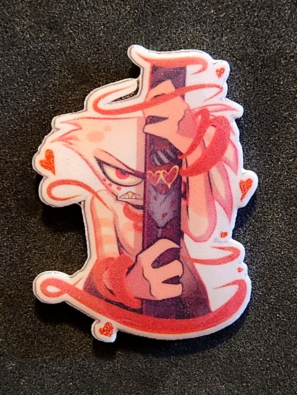 Angel Dust Pin With Glittered Hearts - Hazbin Hotel